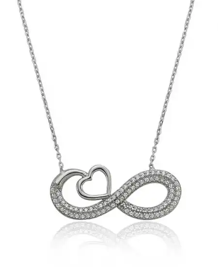 Gümüş Kalpli Sonsuzluk Bayan Kolye