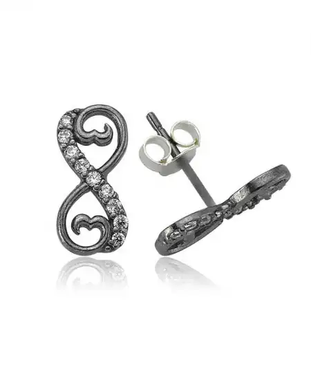 Gümüş Kalpli Sonsuzluk Çivili Küpe