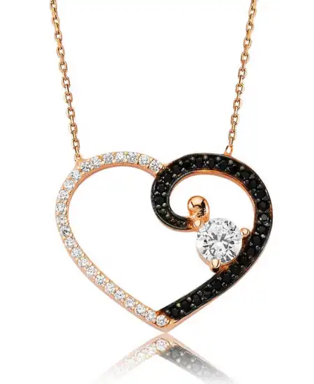 Gümüş Kalpli Tek Taş Bayan Kolye