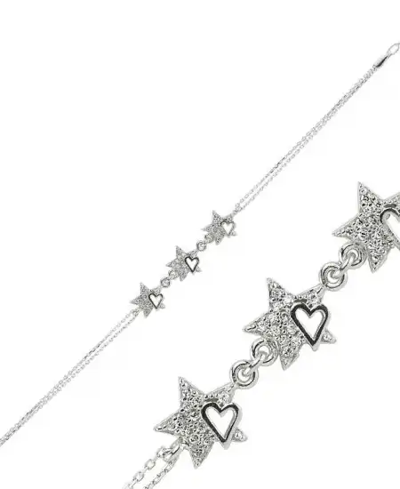 Gümüş Kalpli Yıldız Bayan Bileklik