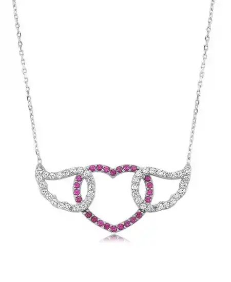 Gümüş Kanatlı Kalp Bayan Kolye