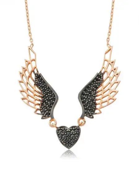 Gümüş Kanatlı Kalp Bayan Kolye