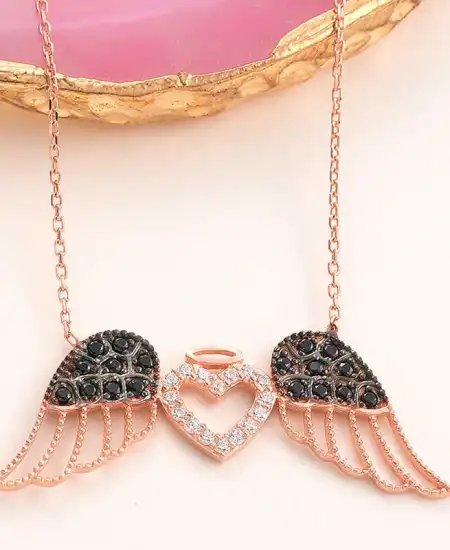 Gümüş Kanatlı Kalp Kadın Kolye