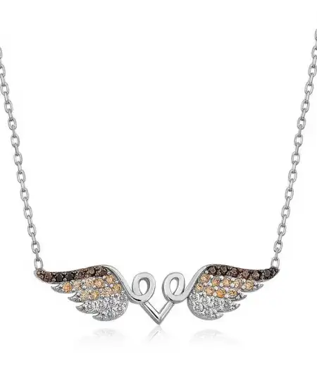 Gümüş Kanatlı Kalp Kolye