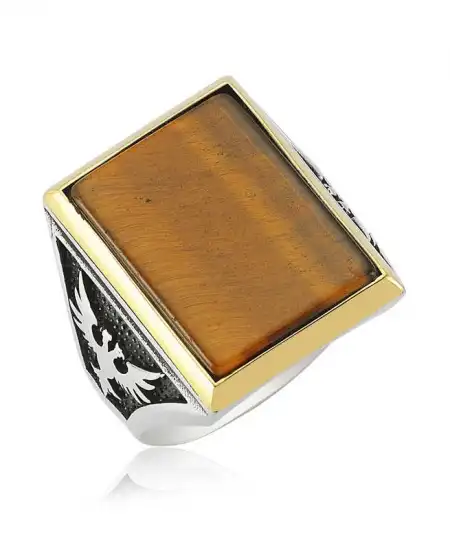 Gümüş Kaplan Gözü Erkek Yüzük