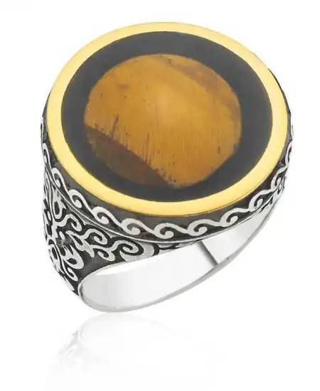 Gümüş Kaplan Gözü Erkek Yüzük