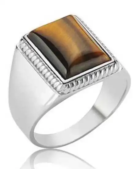 Gümüş Kaplan Gözü Taşlı Erkek Yüzük