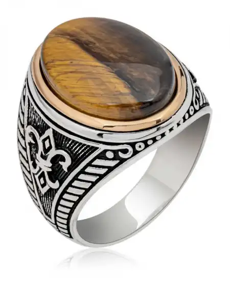 Gümüş Kaplangözü Taşlı Oval Erkek Yüzük