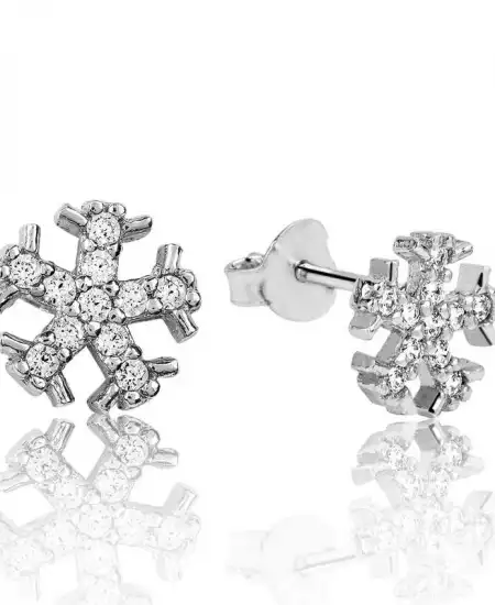 Gümüş Kar Tanesi Çivili Küpe