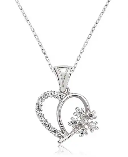 Gümüş Kar Tanesi Kalp Bayan Kolye