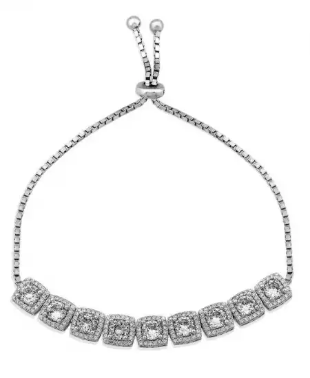 Gümüş Kare Baget Taşlı Asansörlü Bileklik