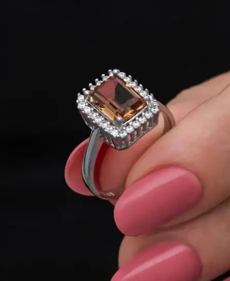 Gümüş Kare Baget Zultanit Taşlı  Kadın Yüzük