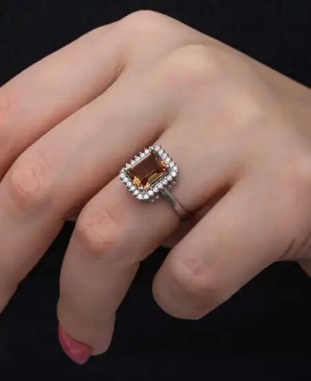 Gümüş Kare Baget Zultanit Taşlı  Kadın Yüzük