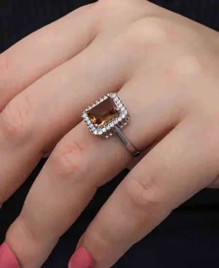 Gümüş Kare Baget Zultanit Taşlı  Kadın Yüzük