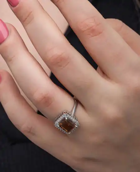 Gümüş Kare Baget Zultanit Taşlı  Kadın Yüzük