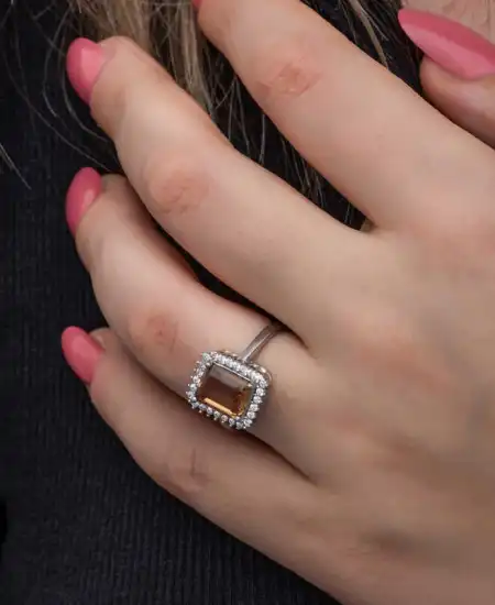 Gümüş Kare Baget Zultanit Taşlı  Kadın Yüzük