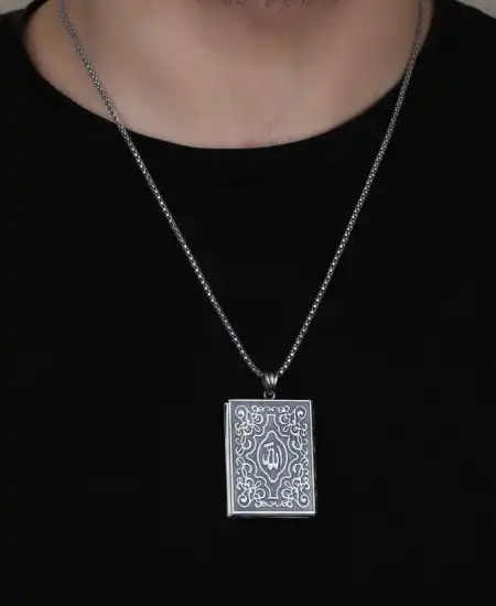 Gümüş İçi Açılabilen Allah Yazılı Muskalık Kolye