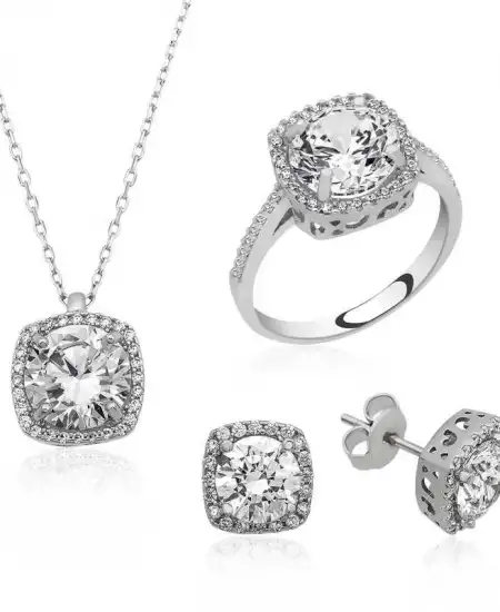 Gümüş Kare Montür Bayan Set