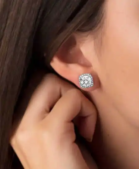 Gümüş Kare Montür Pırlanta Modeli Küpe