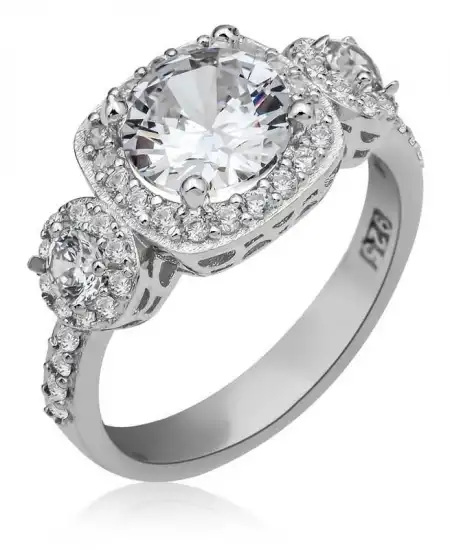 Gümüş Kare Montür Tek Taş Kadın Yüzük