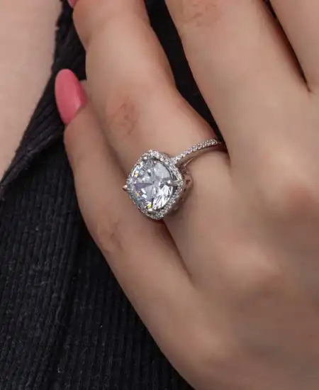 Gümüş Kare Montür Tek Taş Kadın Yüzük