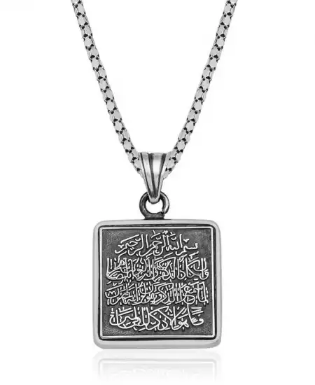 Gümüş Kare Nazar Dualı Cevşen Kolye