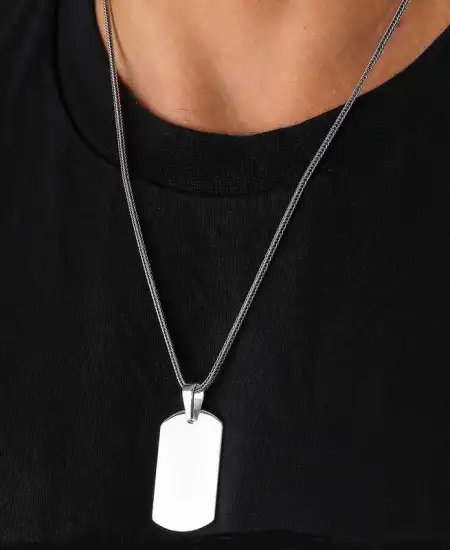 Gümüş Kare Plaka Kolye