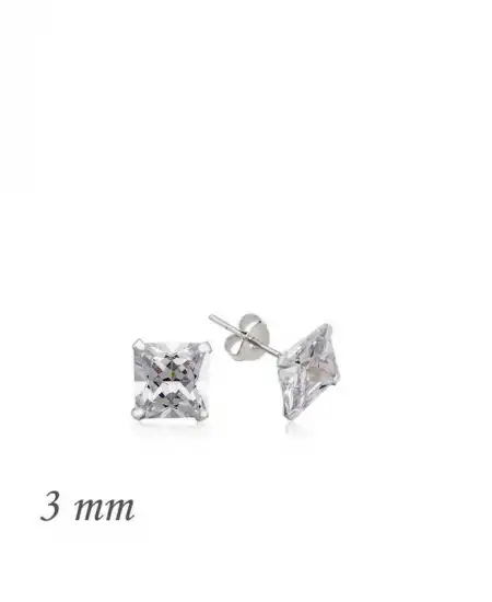 Gümüş Kare Tek Taş Zirkon Küpe - 3 Mm