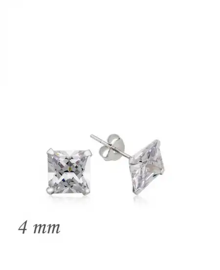 Gümüş Kare Tek Taş Zirkon Küpe - 4 Mm