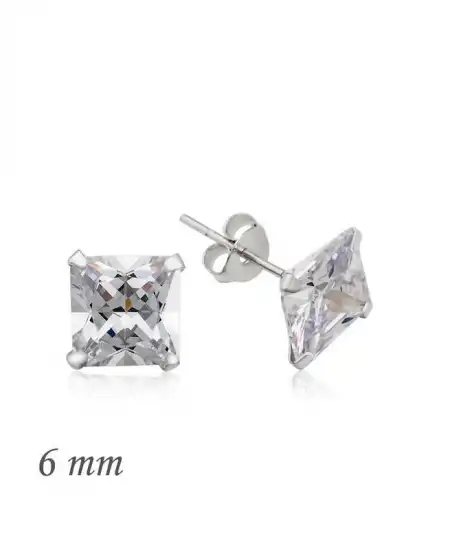 Gümüş Kare Tek Taş Zirkon Küpe - 6 Mm.