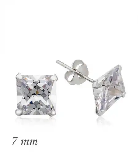 Gümüş Kare Tek Taş Zirkon Küpe - 7 Mm