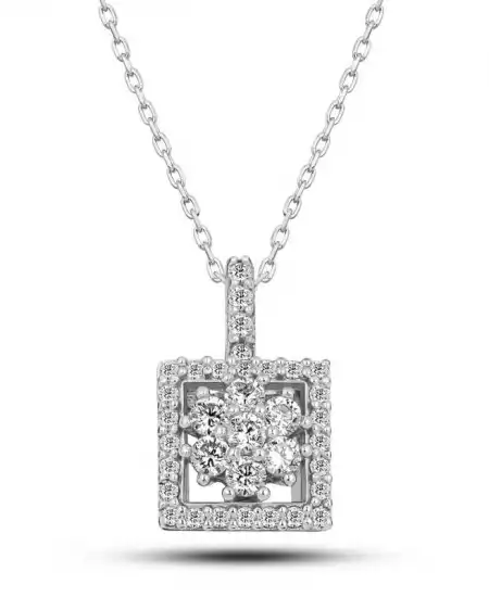 Gümüş Kare Zirkon Taşlı Kadın Kolye