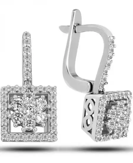 Gümüş Kare Zirkon Taşlı Kadın Küpe