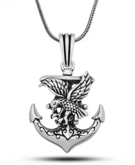 Gümüş Kartal Figürlü Denizci Çapası Kolye