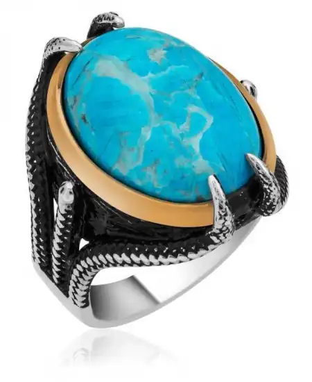 Gümüş Kartal Pençesi Turkuaz Taşlı Erkek Yüzük