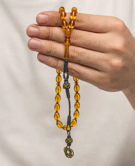 Gümüş Kazaz Püsküllü Sıkma Kehribar Tesbih