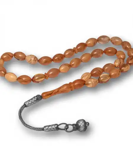 Gümüş Kazaz Püsküllü Sıkma Kehribar Tesbih