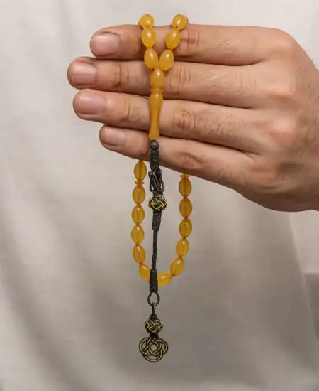 Gümüş Kazaz Püsküllü Sıkma Kehribar Tesbih