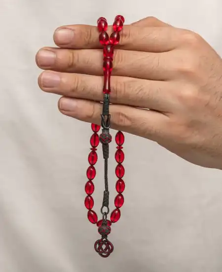 Gümüş Kazaz Püsküllü Sıkma Kehribar Tesbih