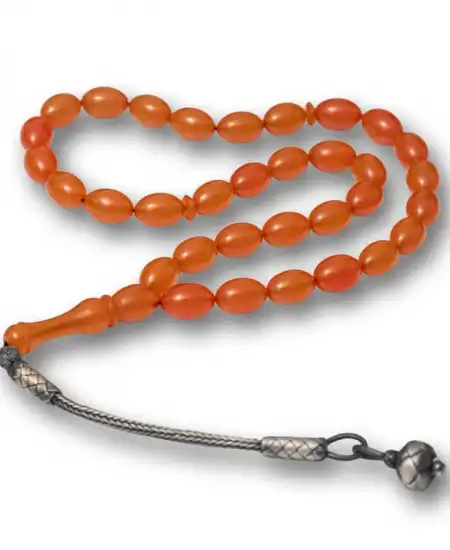 Gümüş Kazaz Püsküllü Sıkma Kehribar Tesbih