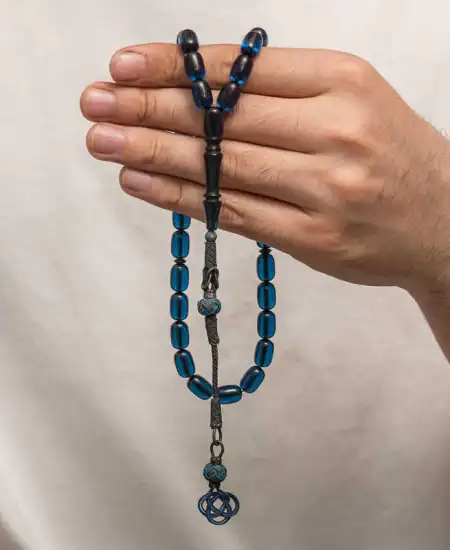 Gümüş Kazaz Püsküllü Sıkma Kehribar Tesbih