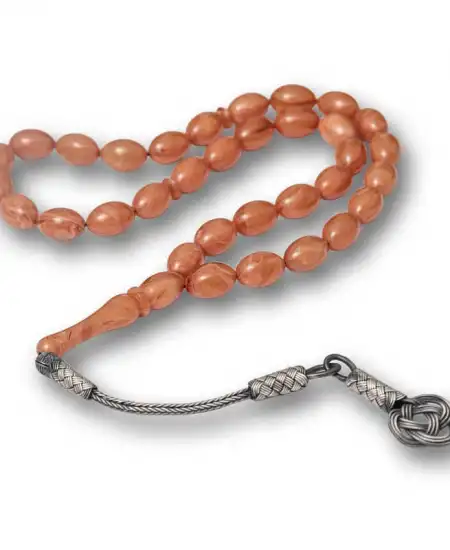 Gümüş Kazaz Püsküllü Sıkma Kehribar Tesbih