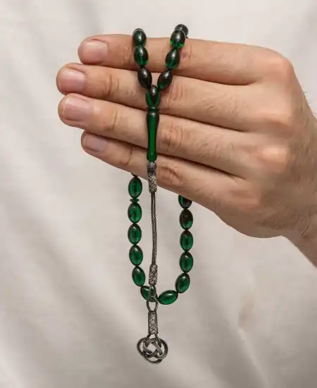 Gümüş Kazaz Püsküllü Sıkma Kehribar Tesbih