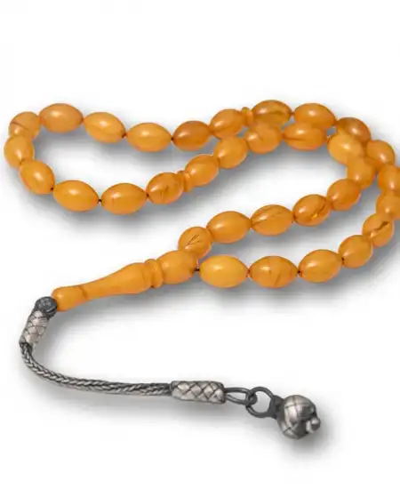 Gümüş Kazaz Püsküllü Sıkma Kehribar Tesbih