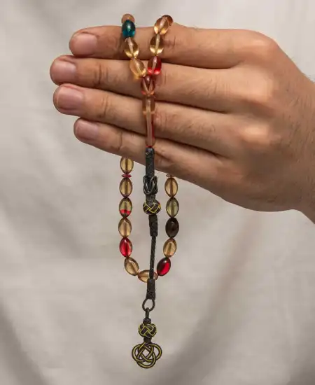 Gümüş Kazaz Püsküllü Sıkma Kehribar Tesbih