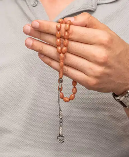 Gümüş Kazaz Püsküllü Sıkma Kehribar Tesbih