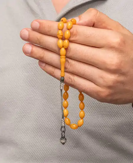 Gümüş Kazaz Püsküllü Sıkma Kehribar Tesbih