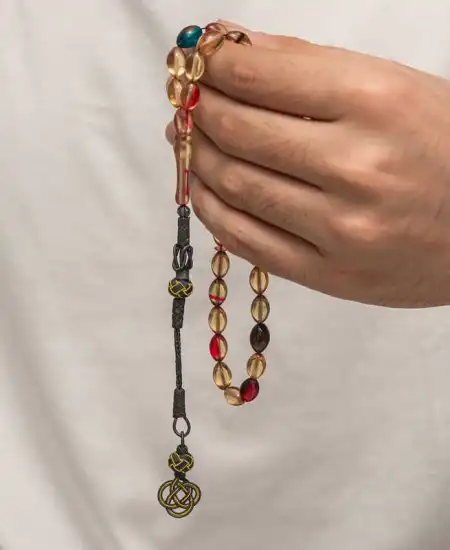 Gümüş Kazaz Püsküllü Sıkma Kehribar Tesbih