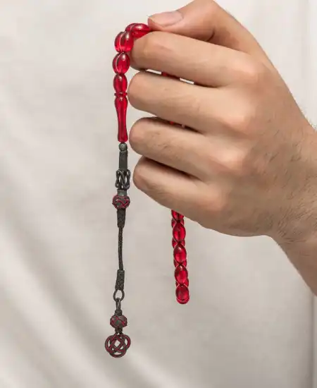 Gümüş Kazaz Püsküllü Sıkma Kehribar Tesbih