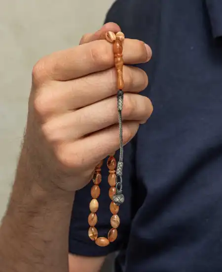 Gümüş Kazaz Püsküllü Sıkma Kehribar Tesbih